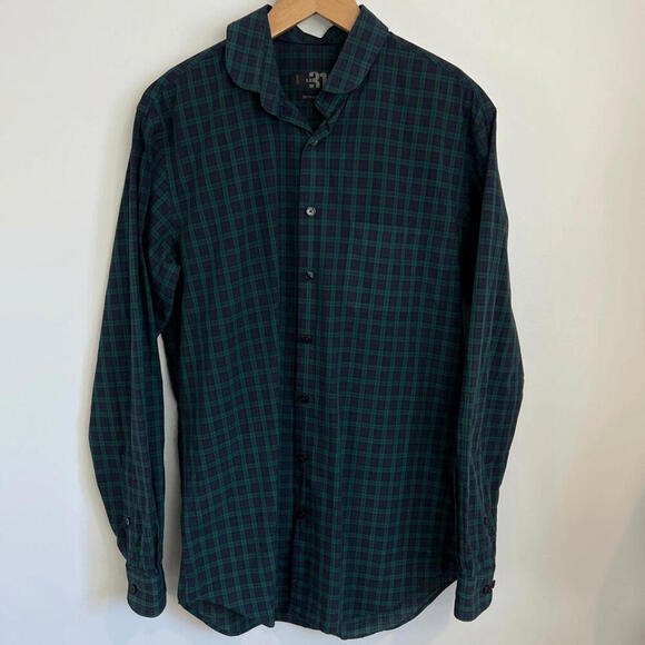 Le 31 Simons Men’s Large Green Blue Plaid Long Sleeve Casual Button Down Shirt - Picture 1 of 11